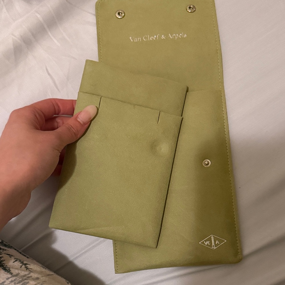 Van Cleef & Arpels Light Olive Green Suede Jewelry Pouch